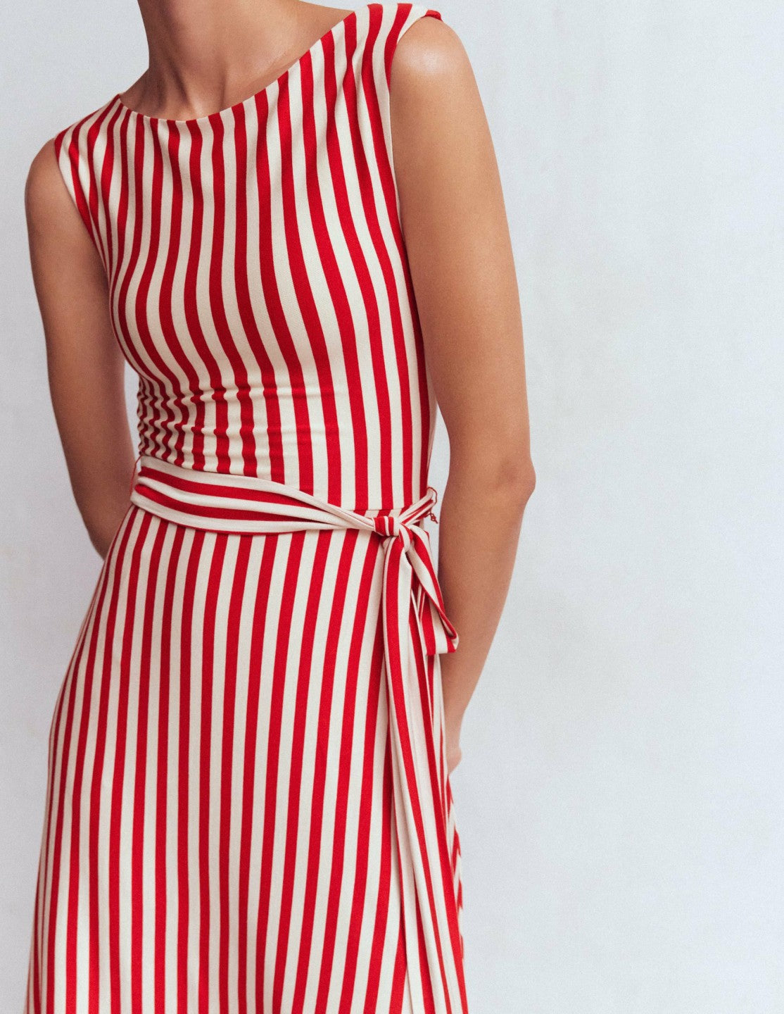 Tamsin Jersey Midi Dress-Merida Red and Ivory Stripe / Boden Online
