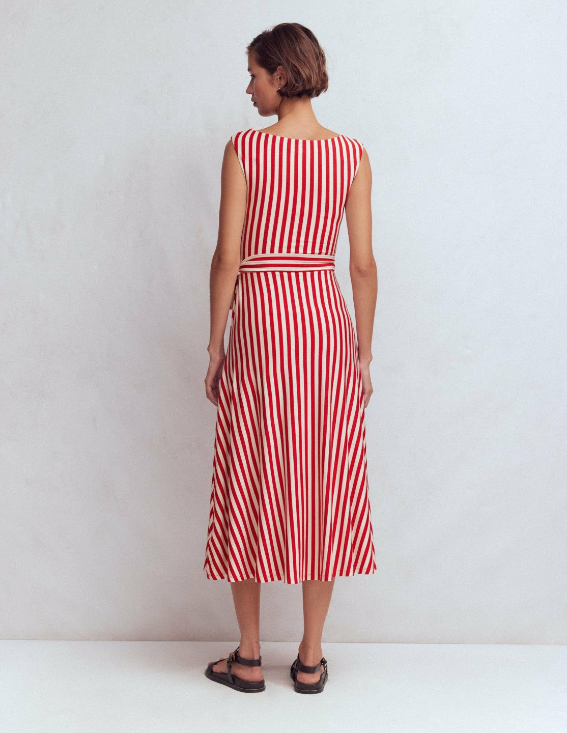 Tamsin Jersey Midi Dress-Merida Red and Ivory Stripe / Boden Online