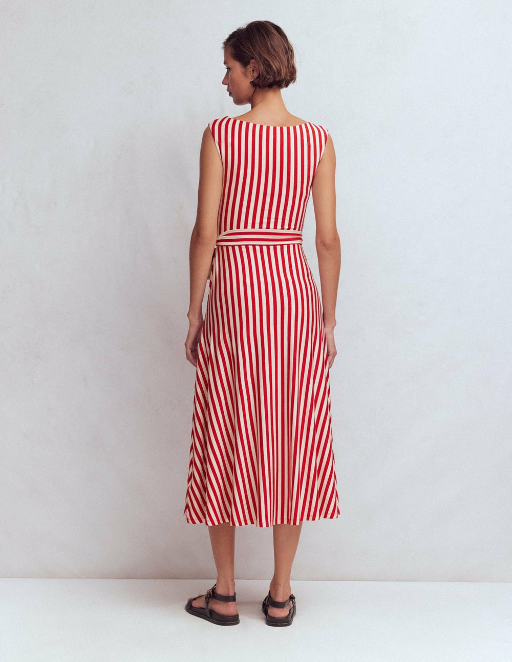 Tamsin Jersey Midi Dress-Merida Red and Ivory Stripe / Boden Online