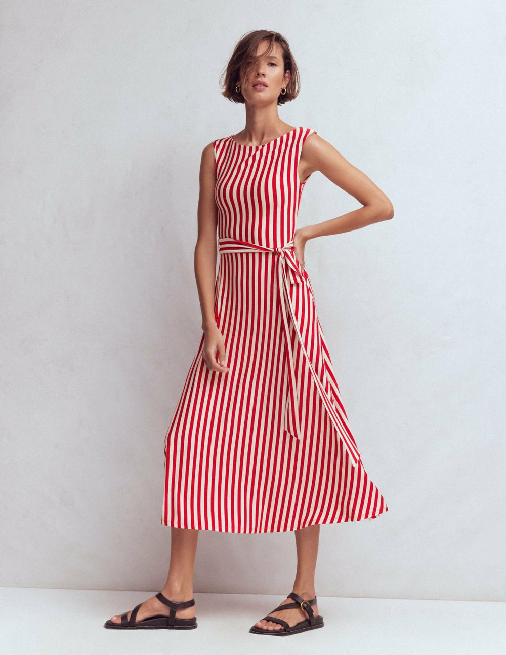 Tamsin Jersey Midi Dress-Merida Red and Ivory Stripe / Boden Online
