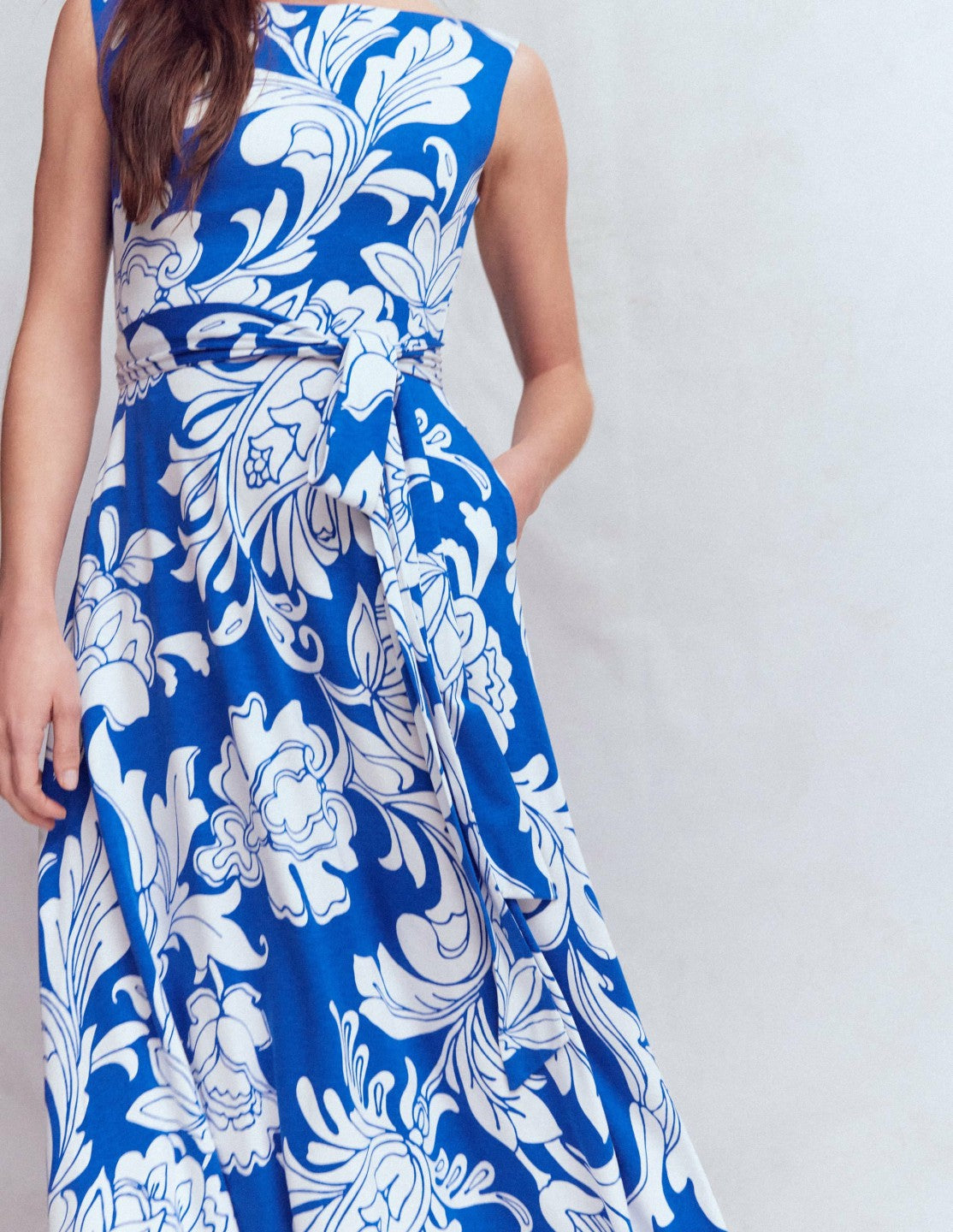 Tamsin Jersey Midi Dress-Blue, Botanical Flourish Mono / Boden Outlet