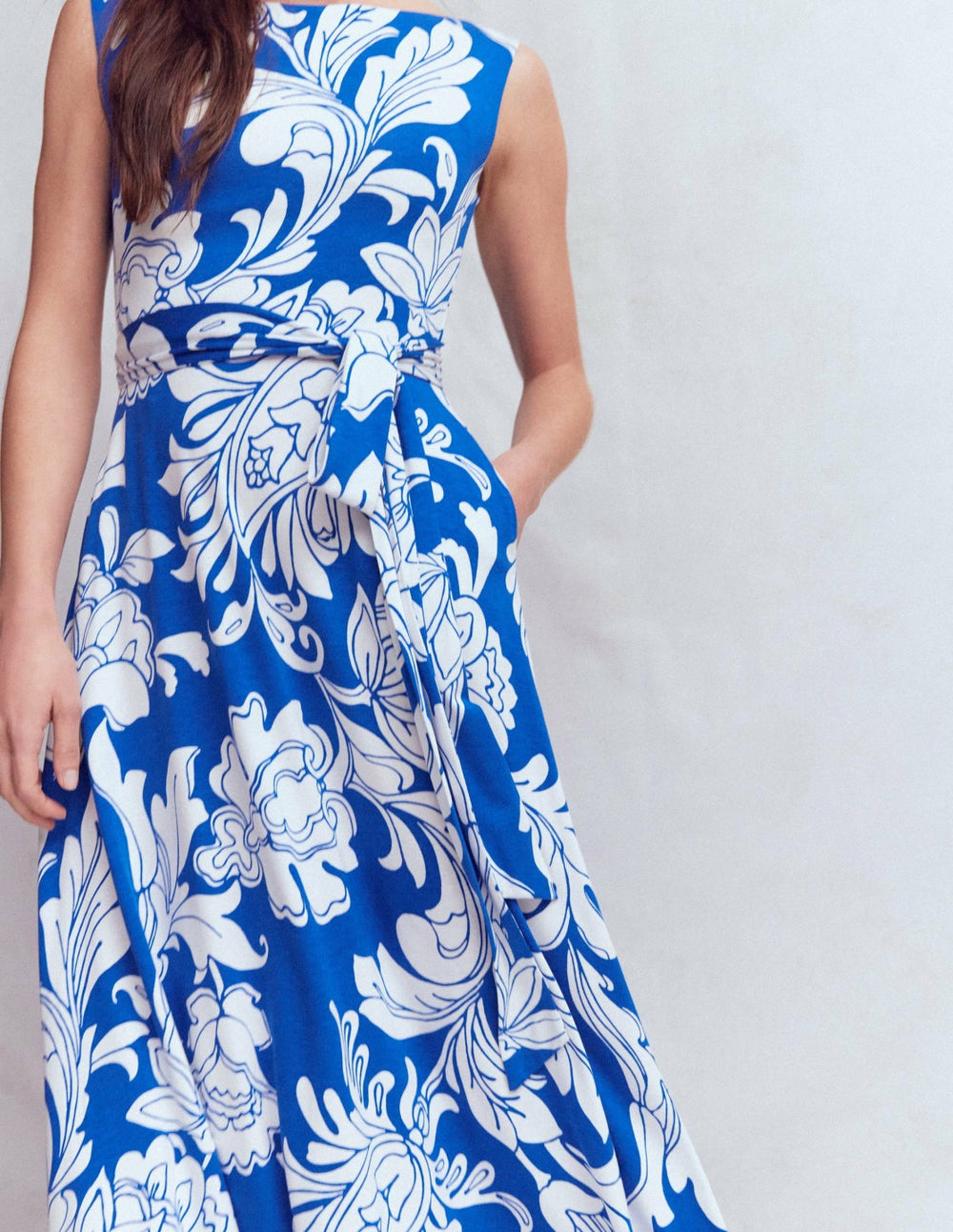 Tamsin Jersey Midi Dress-Blue, Botanical Flourish Mono / Boden Outlet