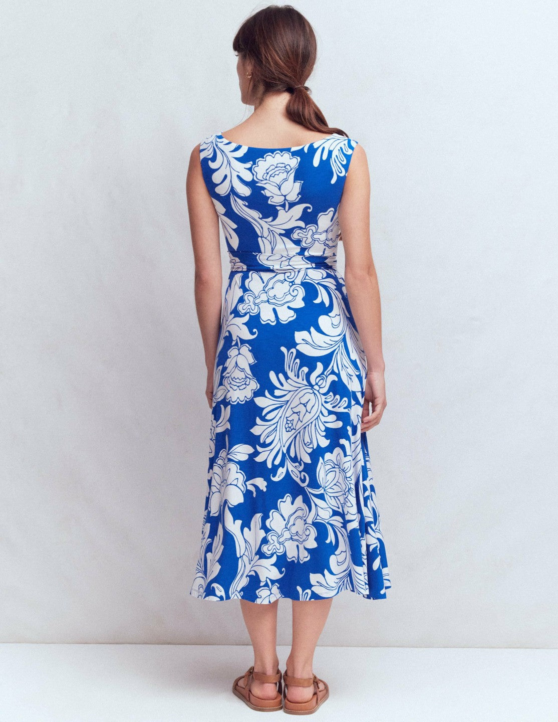 Tamsin Jersey Midi Dress-Blue, Botanical Flourish Mono / Boden Outlet