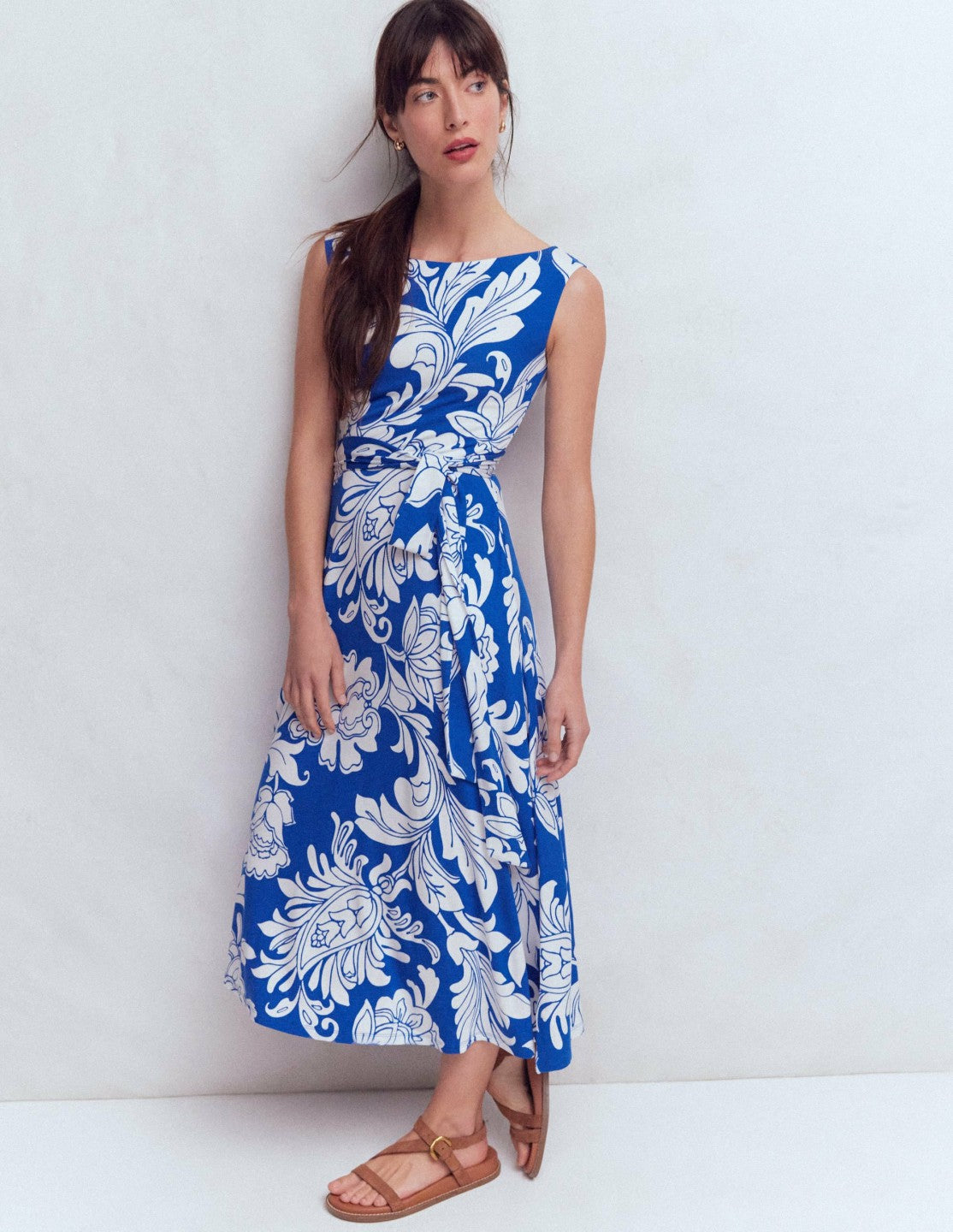 Tamsin Jersey Midi Dress-Blue, Botanical Flourish Mono / Boden Outlet