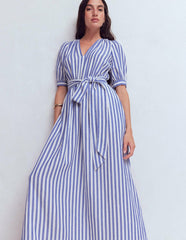 Double Cloth Puff Sleeve Dress-Blue Ivory Stripe / Boden Discount