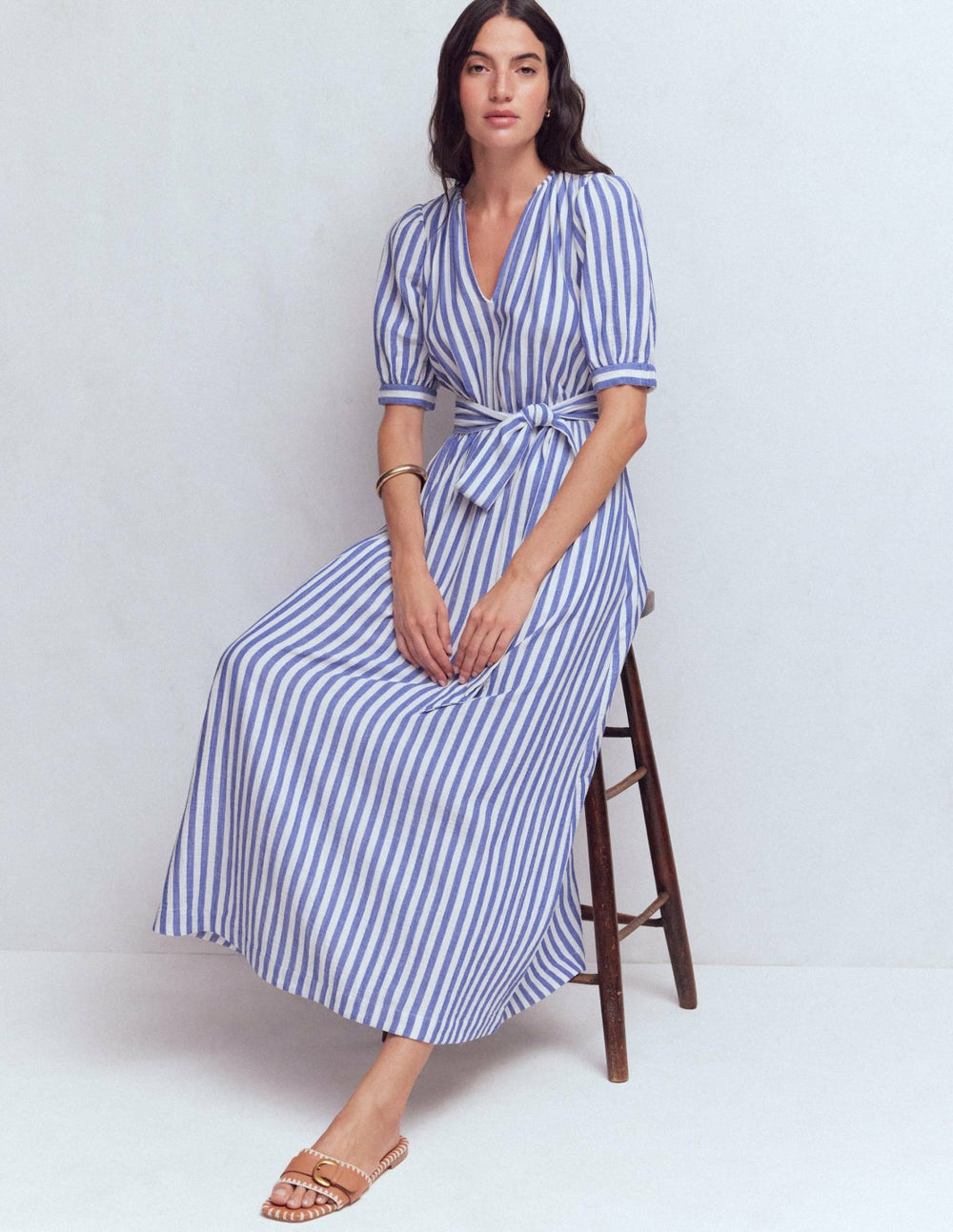 Double Cloth Puff Sleeve Dress-Blue Ivory Stripe / Boden Discount