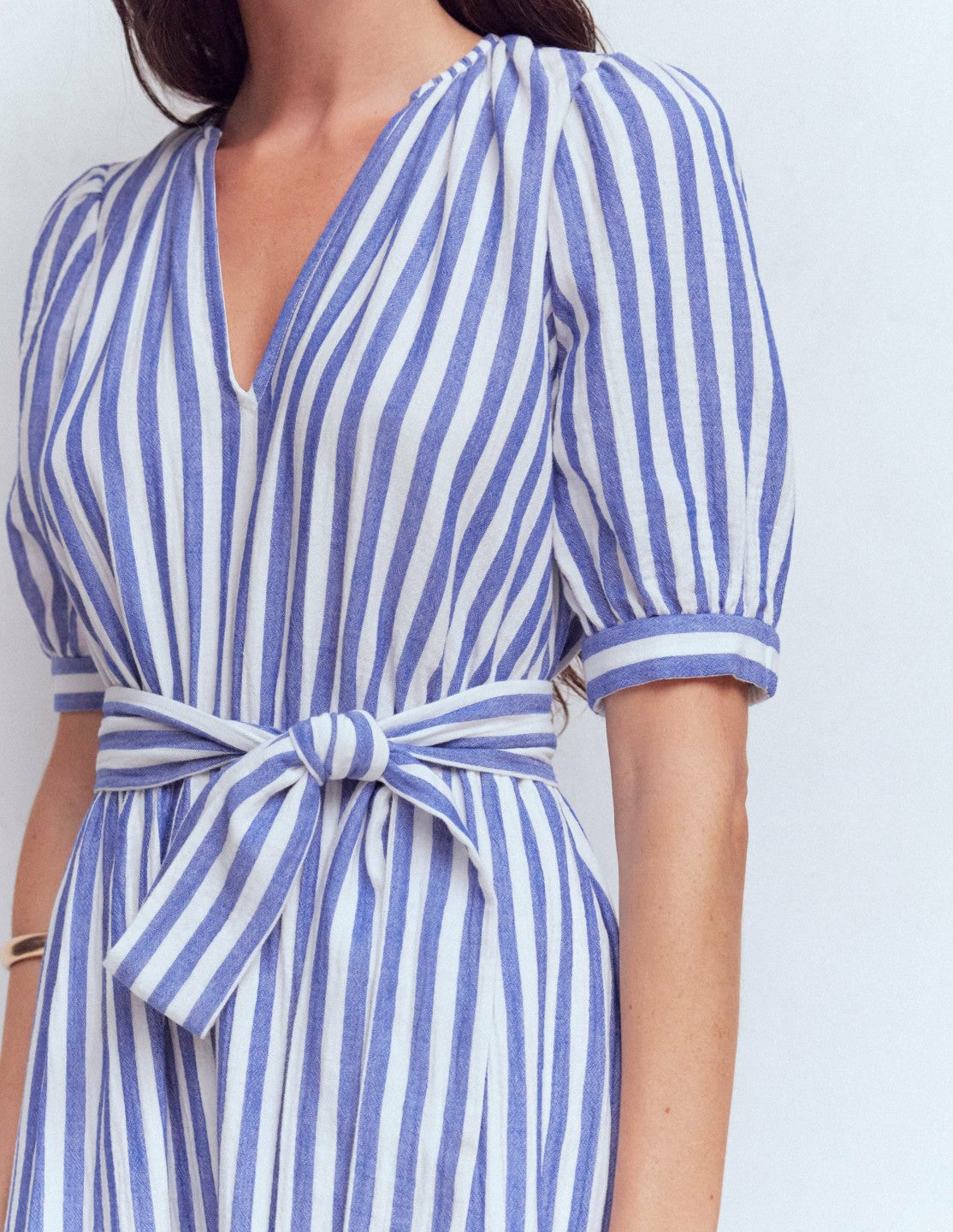 Double Cloth Puff Sleeve Dress-Blue Ivory Stripe / Boden Discount