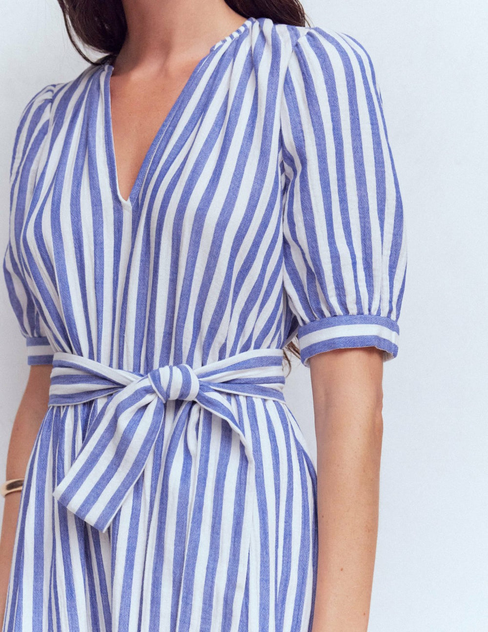 Double Cloth Puff Sleeve Dress-Blue Ivory Stripe / Boden Discount
