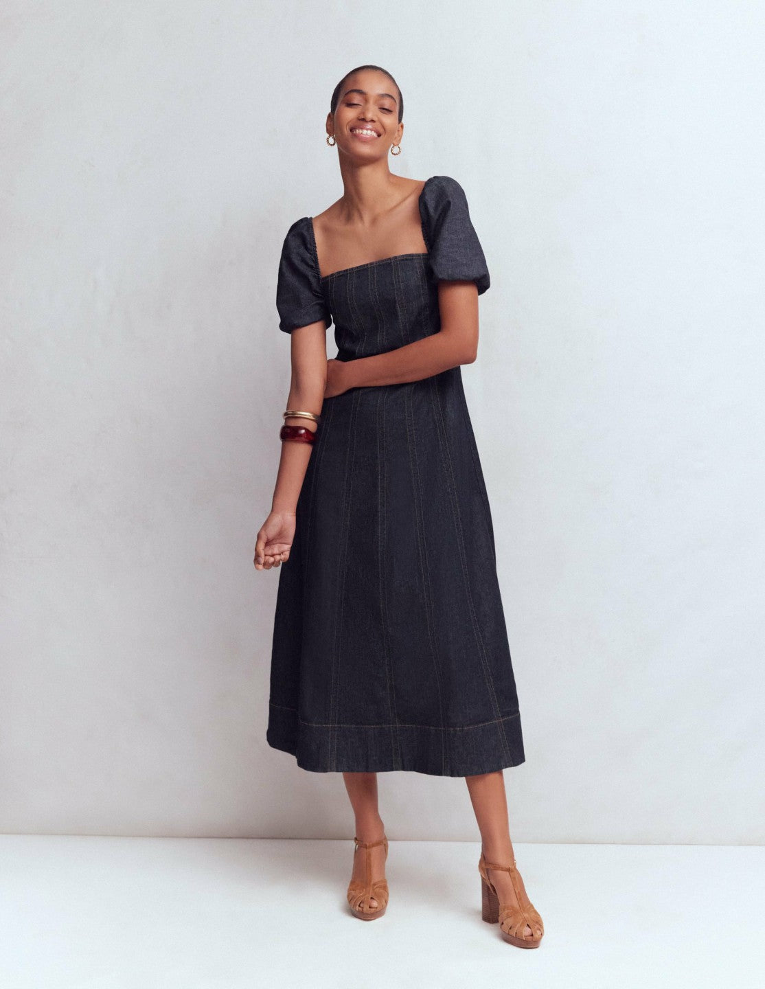 Puff Sleeve Denim Dress-Indigo / Boden On sale