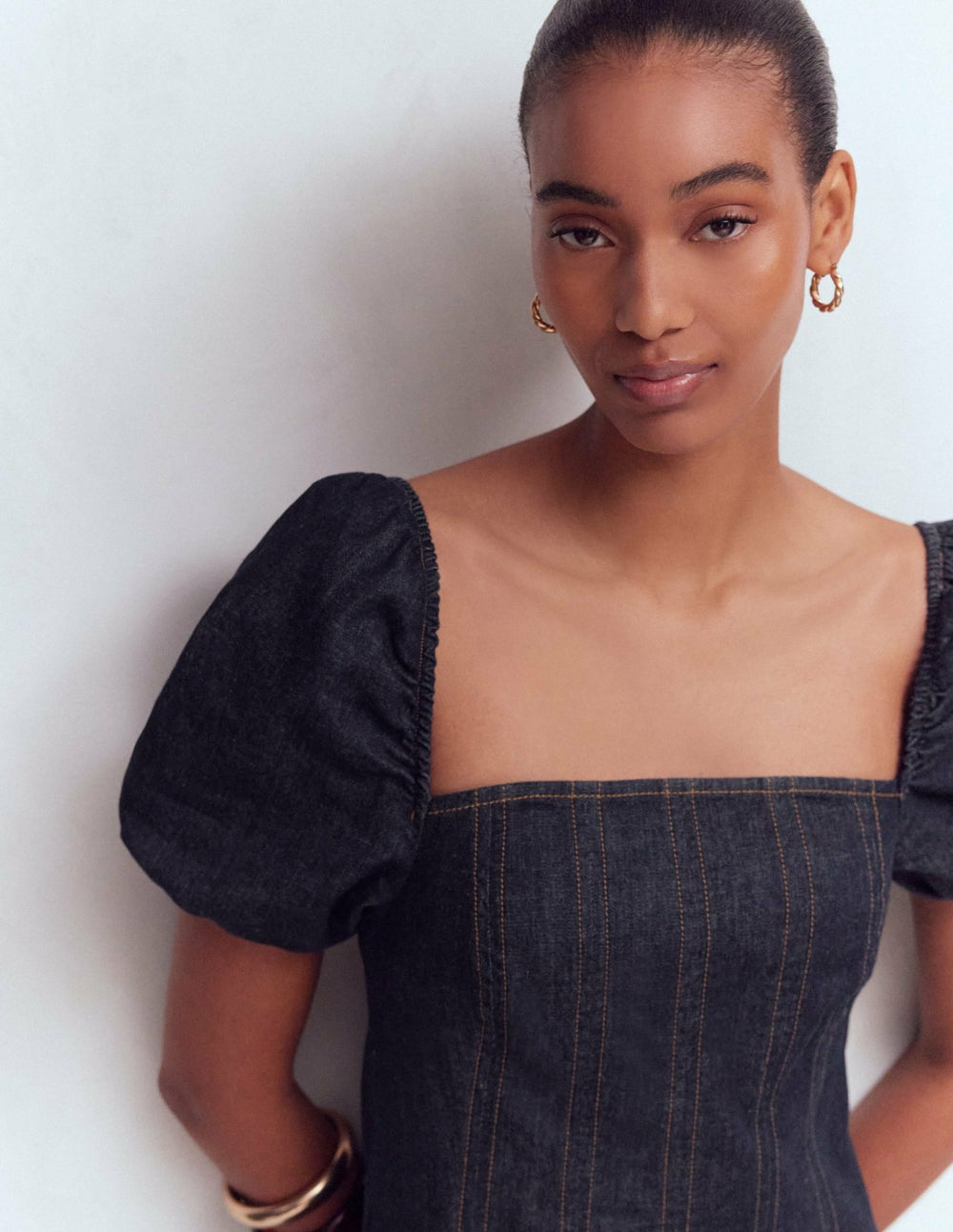 Puff Sleeve Denim Dress-Indigo / Boden On sale
