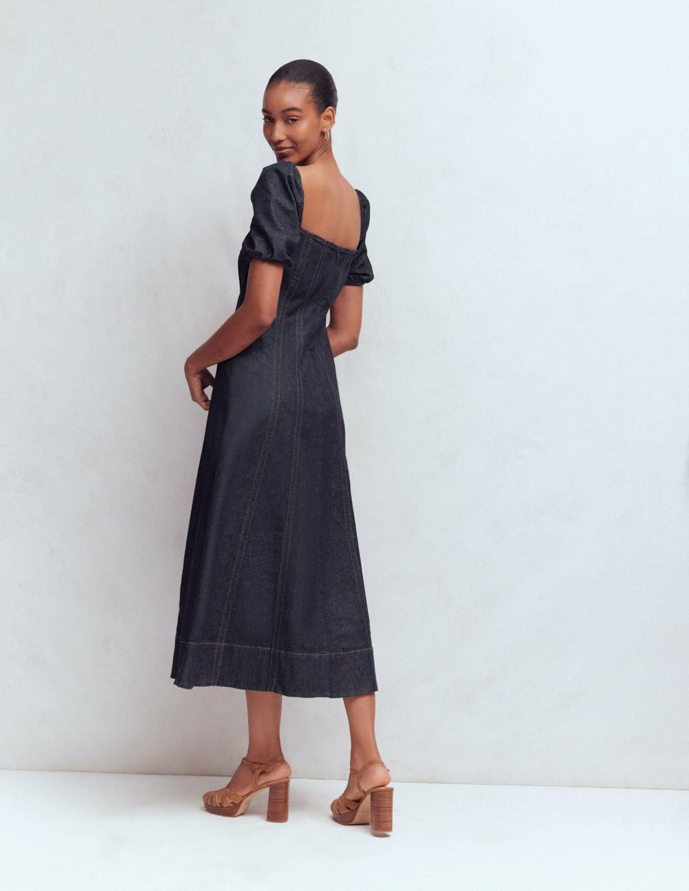 Puff Sleeve Denim Dress-Indigo / Boden On sale