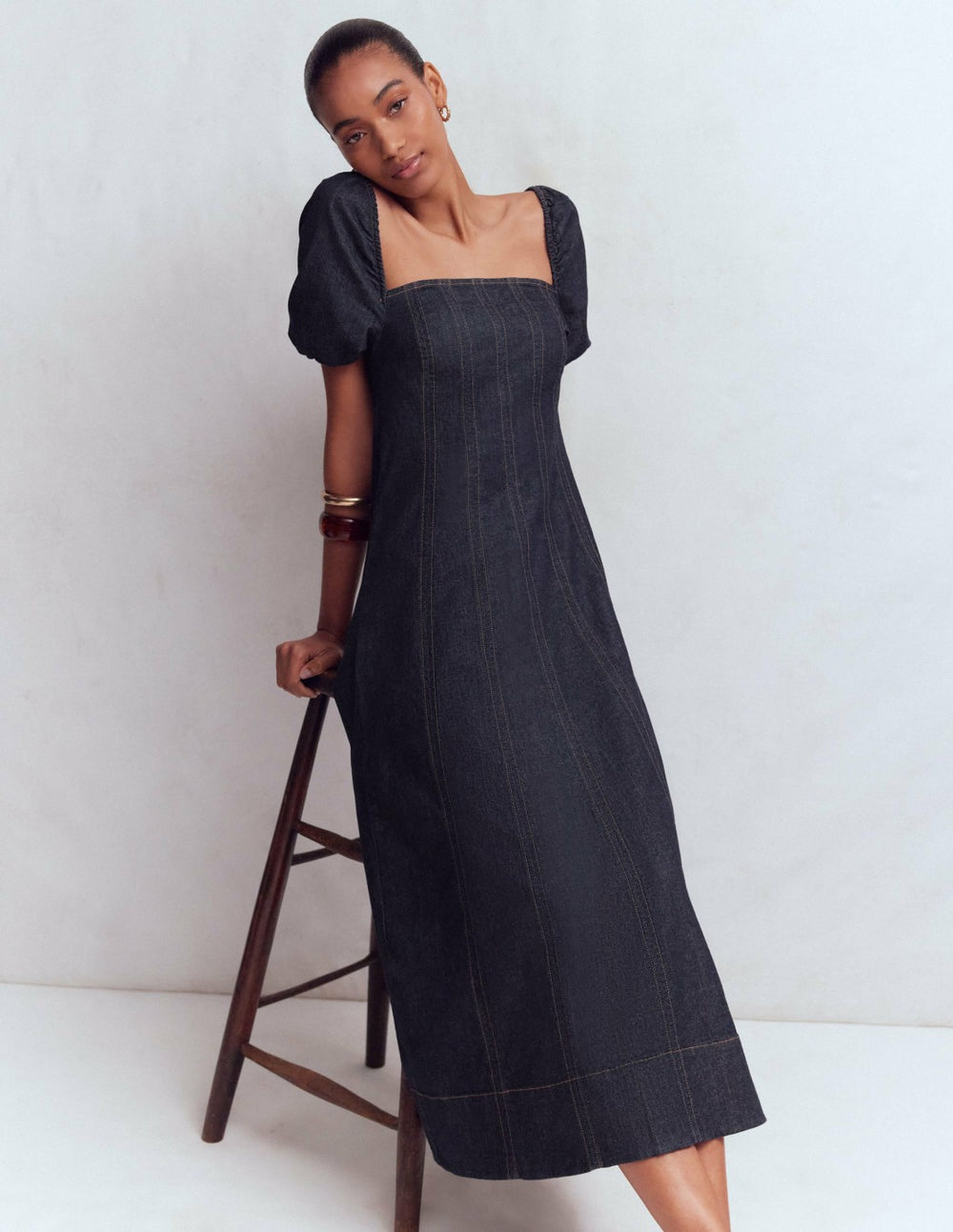 Puff Sleeve Denim Dress-Indigo / Boden On sale