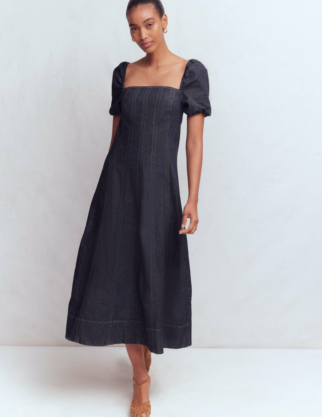 Puff Sleeve Denim Dress-Indigo / Boden On sale