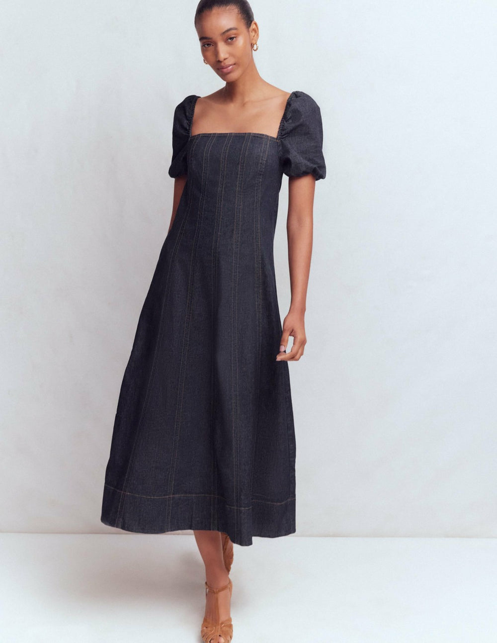 Puff Sleeve Denim Dress-Indigo / Boden On sale