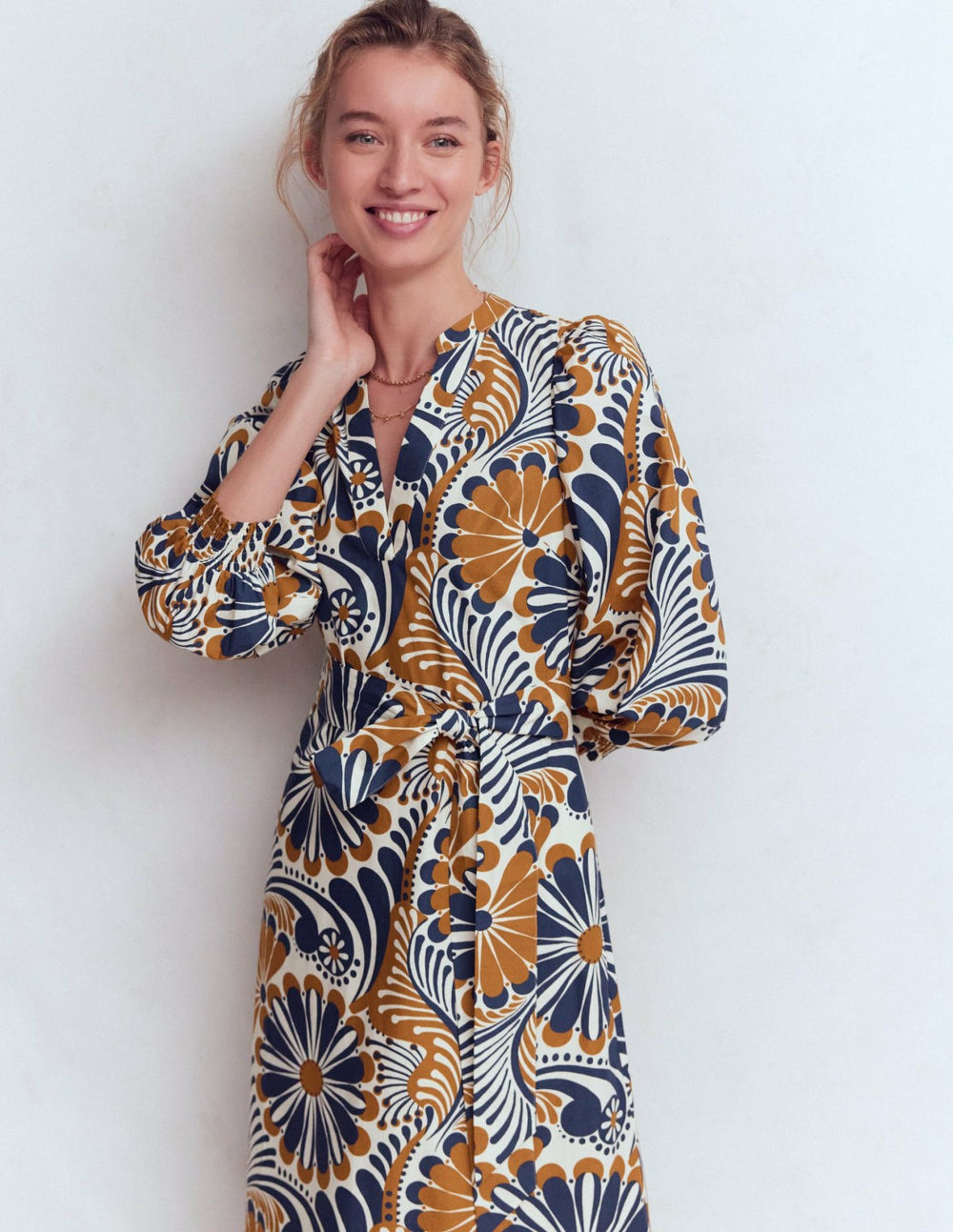 Octavia Cotton Dress-Navy Euphoric Gardens / Boden