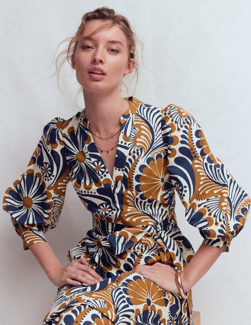 Octavia Cotton Dress-Navy Euphoric Gardens / Boden