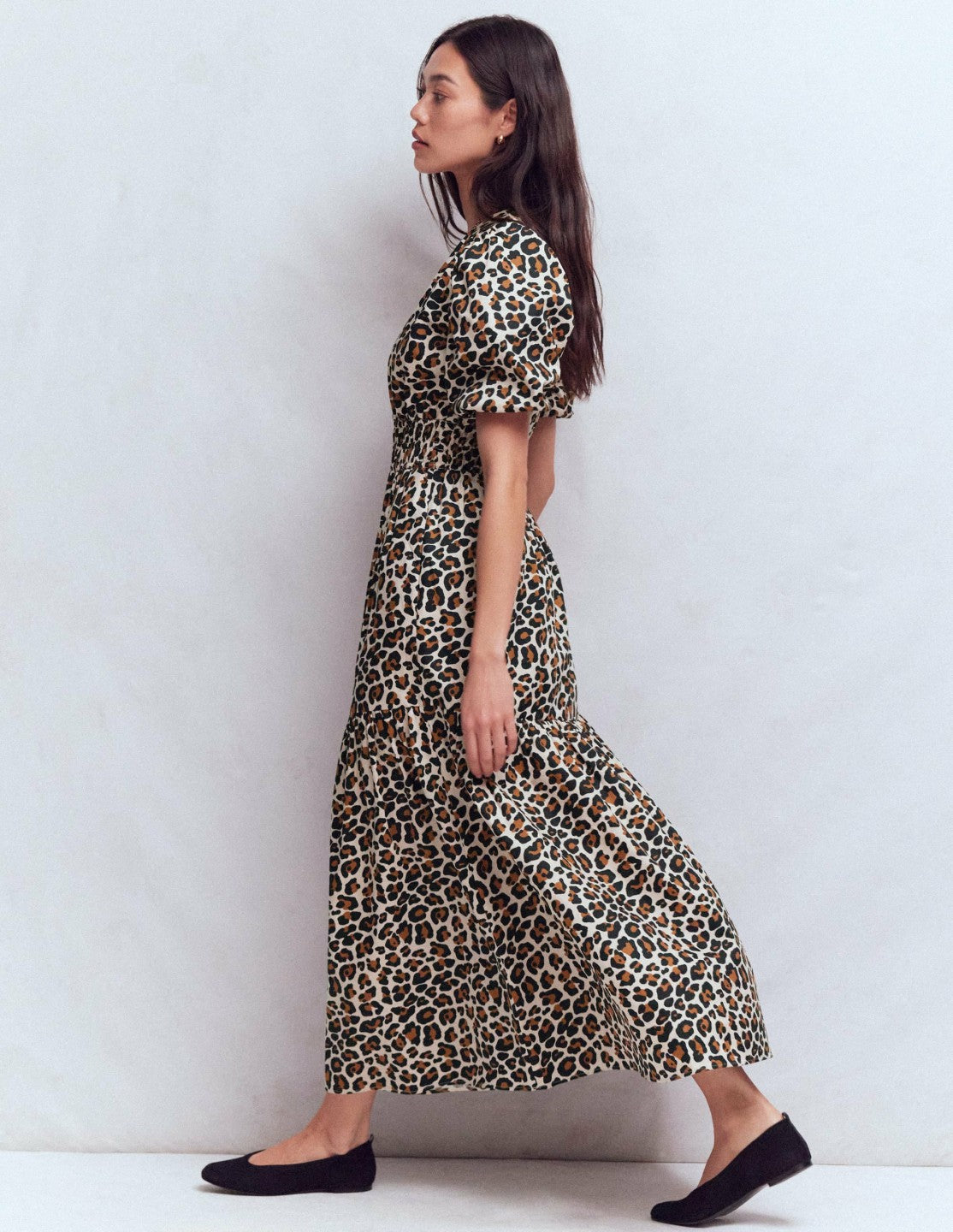 Irene Puff Sleeve Cotton Dress-Almond Milk, Cheetah Pop / Boden Sale
