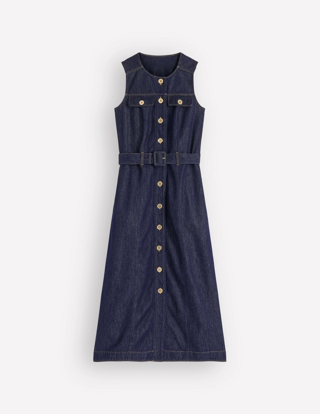 Gold Button Denim Midi Dress-Indigo / Boden Online