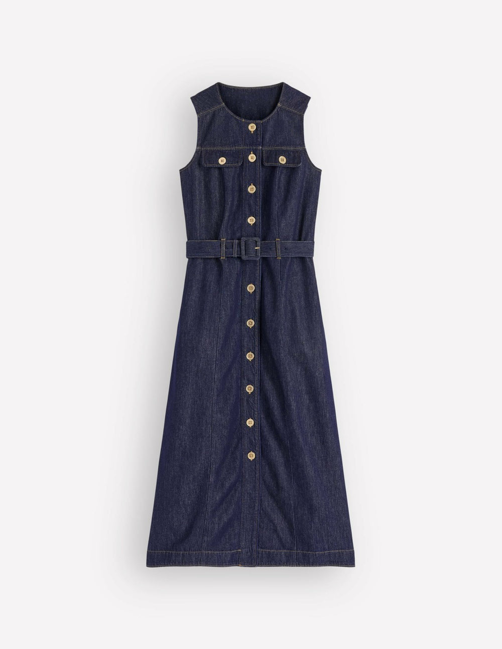 Gold Button Denim Midi Dress-Indigo / Boden Online