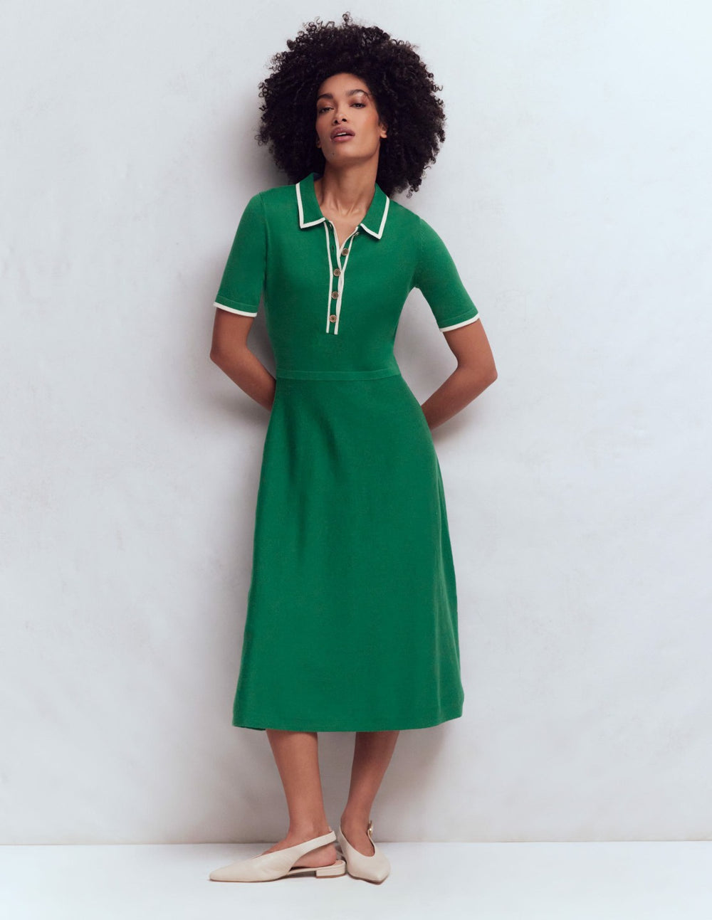 Collared Knitted Midi Dress-Fresh Green / Boden Outlet