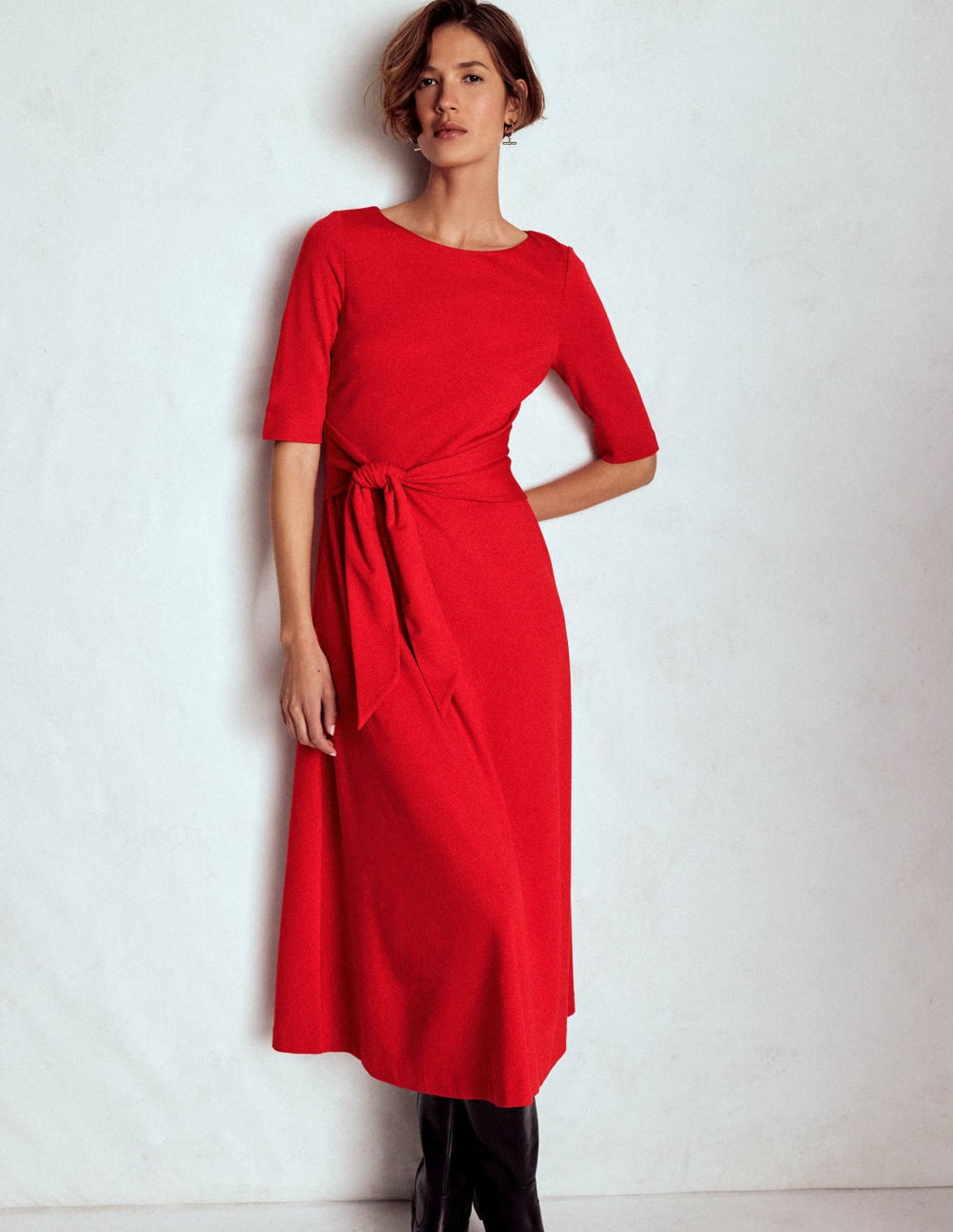 Mathilde Tie Waist Ponte Dress-Spicy Red / Boden Discount