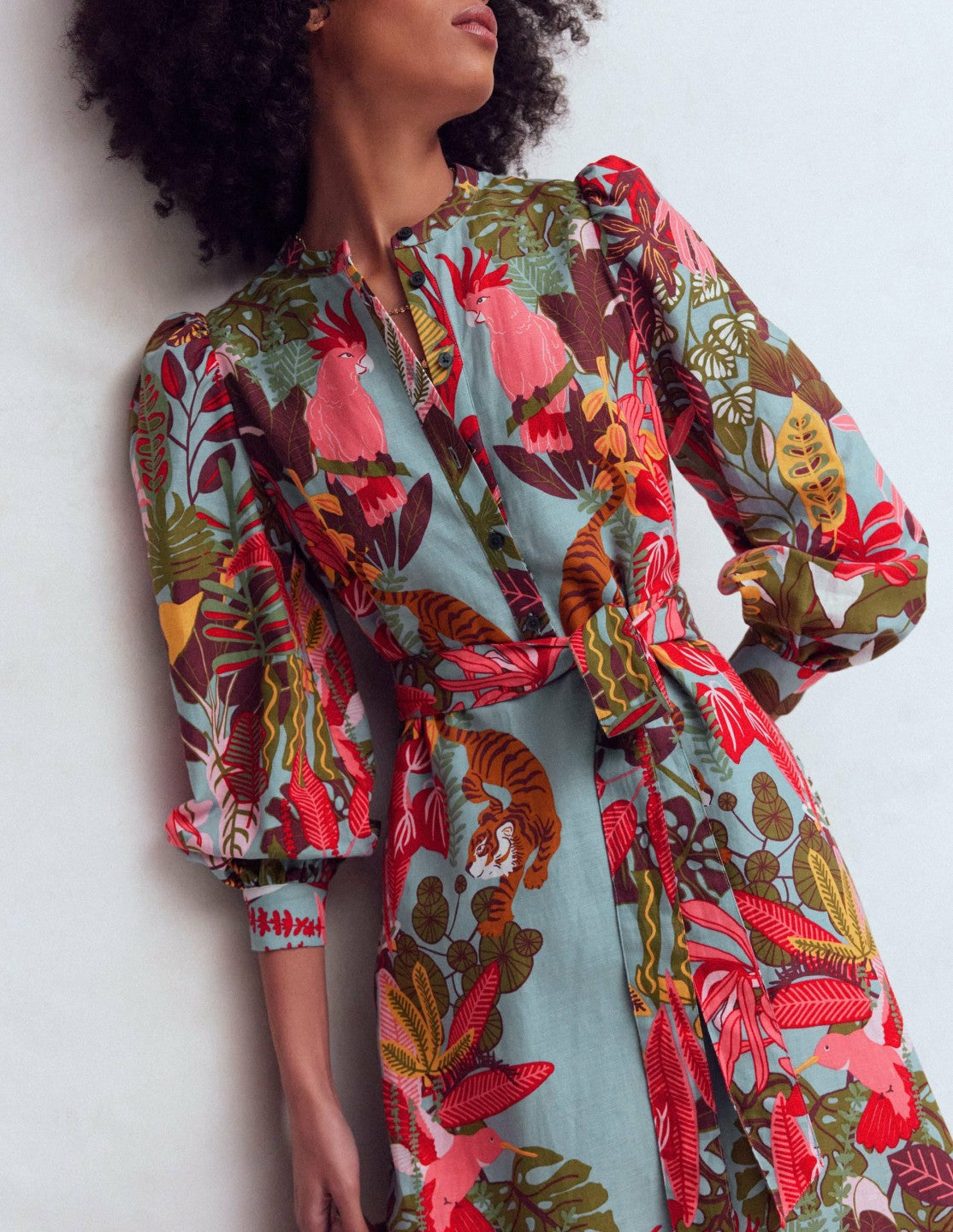 Ava Linen Blend Midi Dress-Blue Tropical Safari Placement / Boden us
