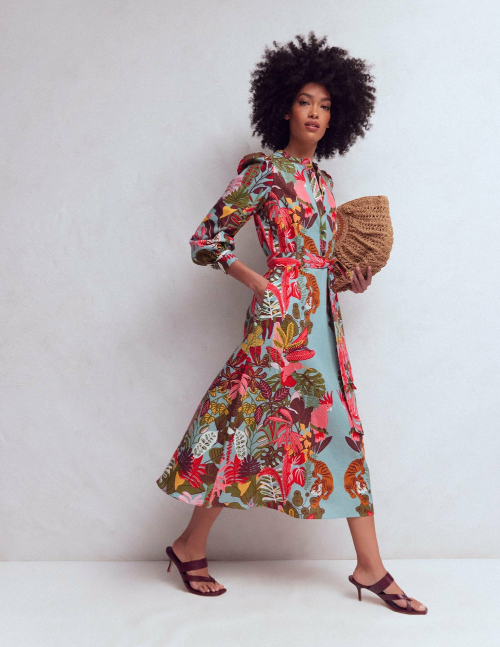 Ava Linen Blend Midi Dress-Blue Tropical Safari Placement / Boden us