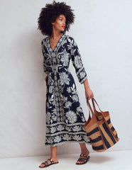 Nell Kimono Midi Jersey Dress-Navy, Elegant Blossom / Boden