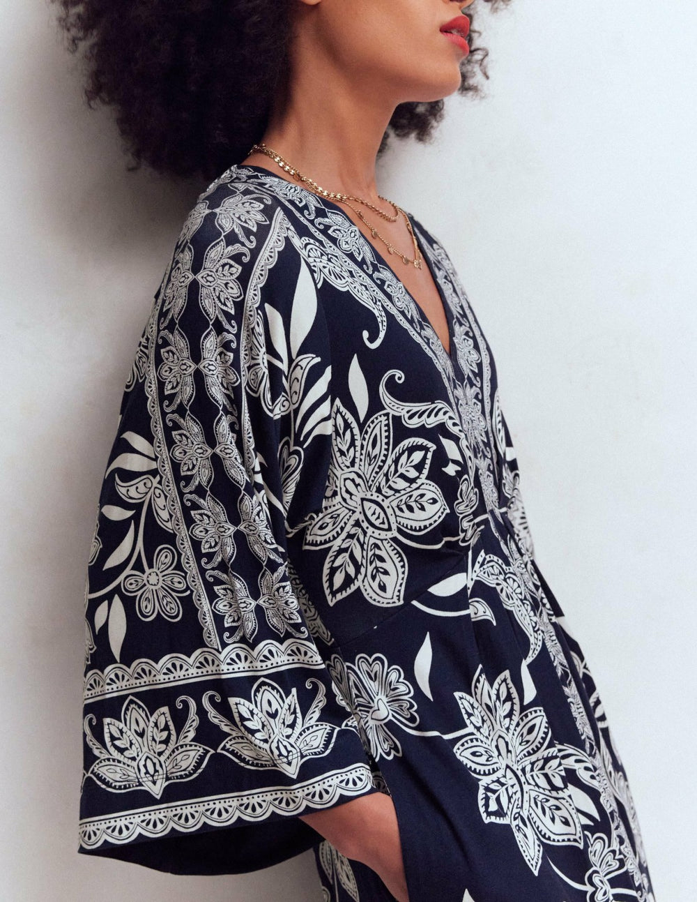 Nell Kimono Midi Jersey Dress-Navy, Elegant Blossom / Boden