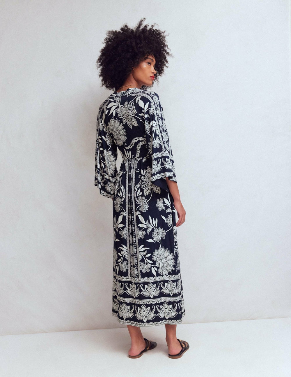 Nell Kimono Midi Jersey Dress-Navy, Elegant Blossom / Boden