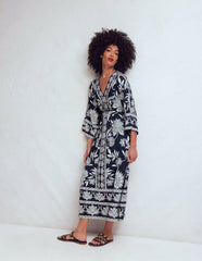 Nell Kimono Midi Jersey Dress-Navy, Elegant Blossom / Boden