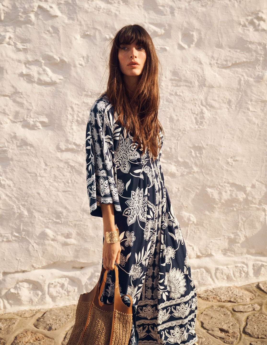 Nell Kimono Midi Jersey Dress-Navy, Elegant Blossom / Boden