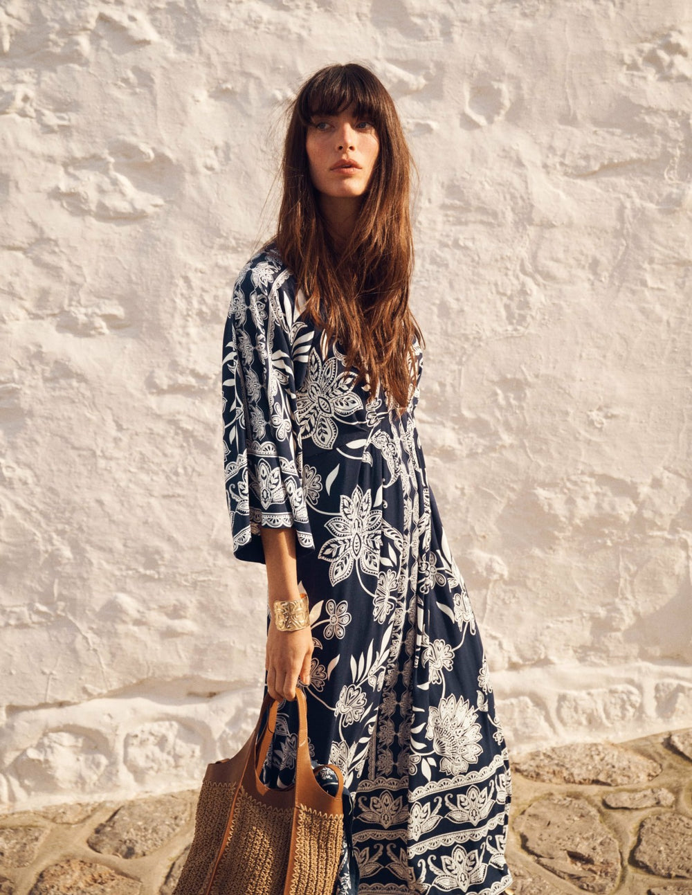 Nell Kimono Midi Jersey Dress-Navy, Elegant Blossom / Boden