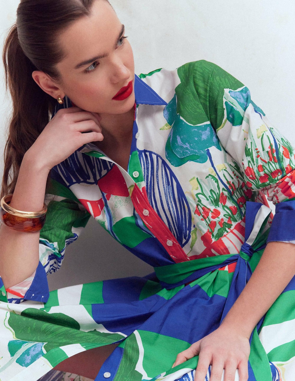 Alexa Cotton Midi Shirt Dress-Multi Abstract Valley / Boden Sale