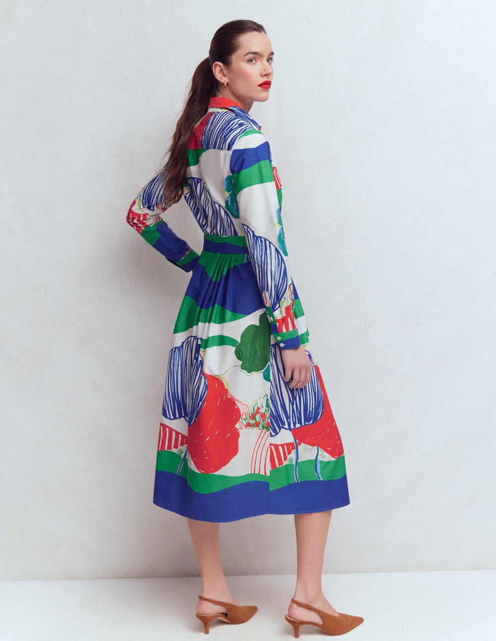 Alexa Cotton Midi Shirt Dress-Multi Abstract Valley / Boden Sale