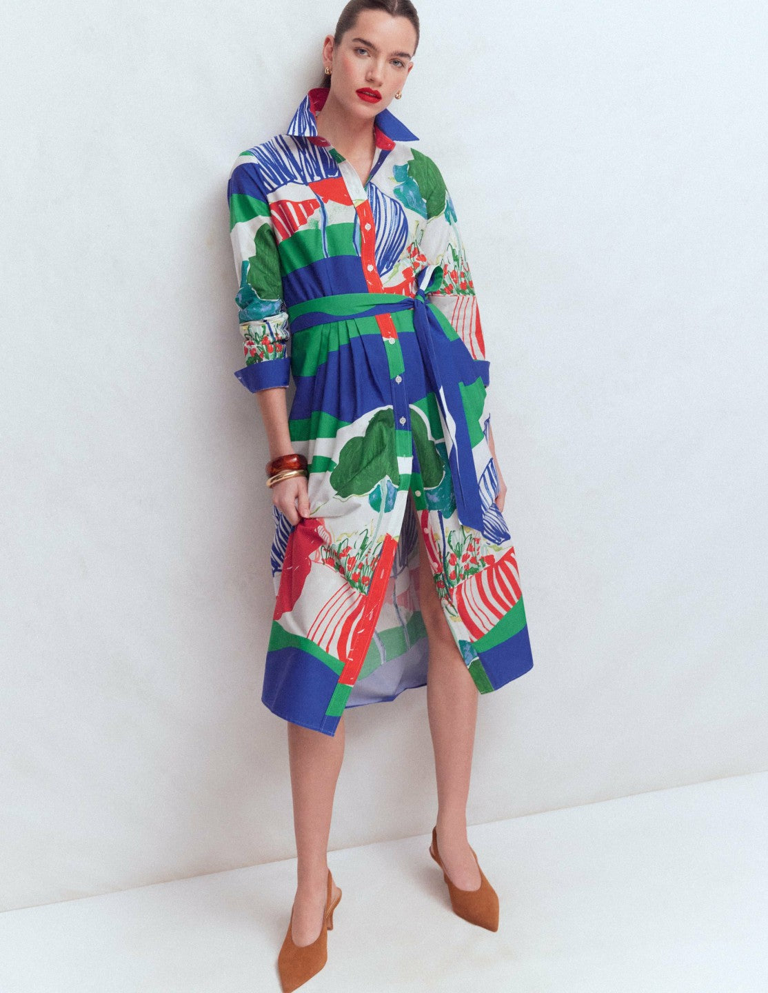Alexa Cotton Midi Shirt Dress-Multi Abstract Valley / Boden Sale