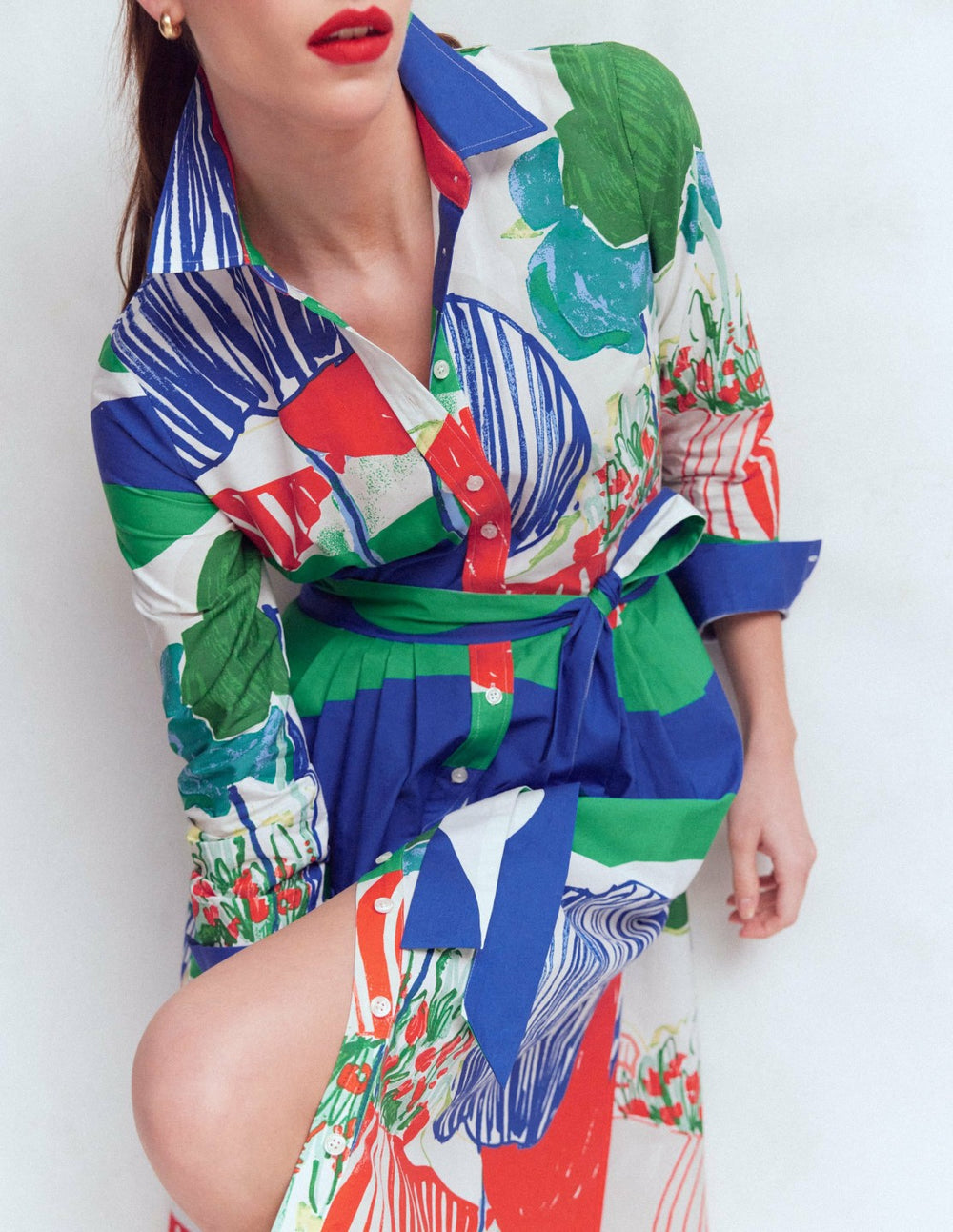 Alexa Cotton Midi Shirt Dress-Multi Abstract Valley / Boden Sale