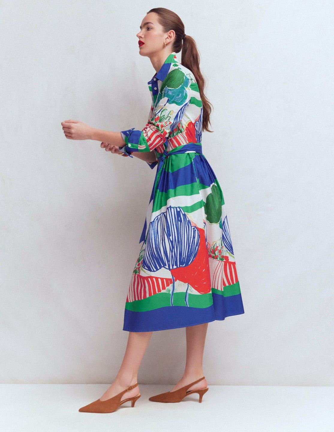 Alexa Cotton Midi Shirt Dress-Multi Abstract Valley / Boden Sale