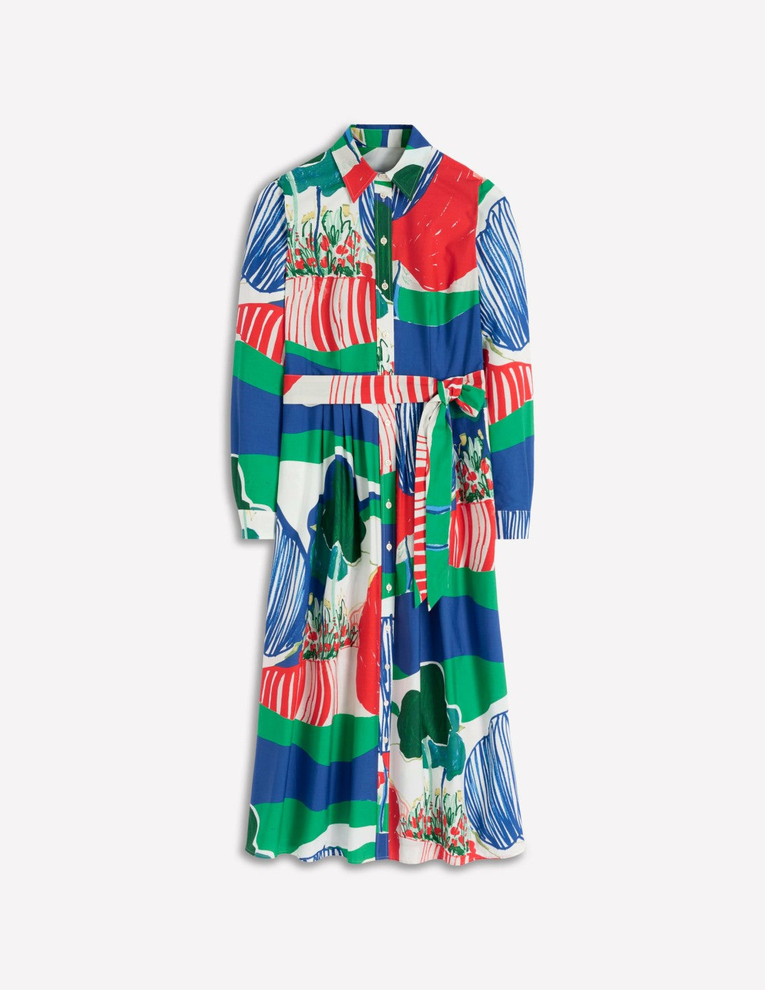 Alexa Cotton Midi Shirt Dress-Multi Abstract Valley / Boden Sale