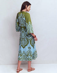 Nell Kimono Midi Jersey Dress-Olive, Ornamental Garden / Boden Online