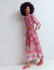 Ava Cotton Midi Dress-Pink Flourishing Meadow Border / Boden Outlet
