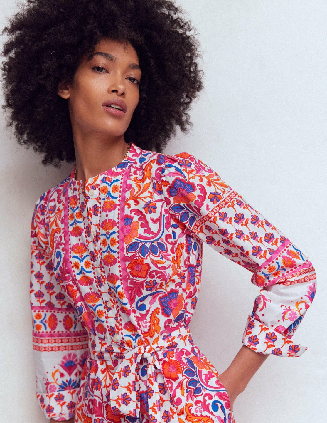 Ava Cotton Midi Dress-Pink Flourishing Meadow Border / Boden Outlet