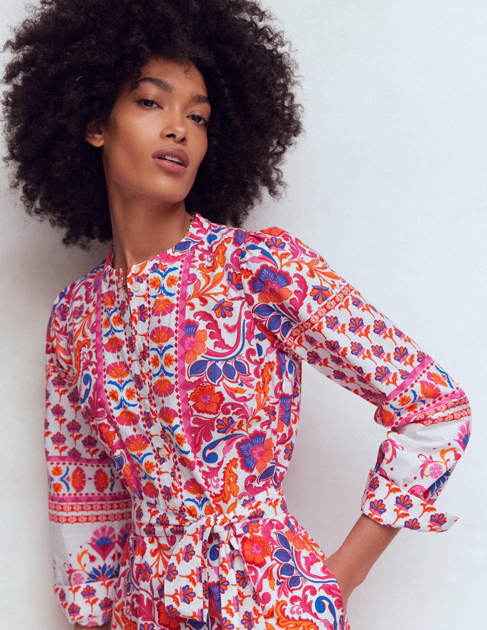Ava Cotton Midi Dress-Pink Flourishing Meadow Border / Boden Outlet