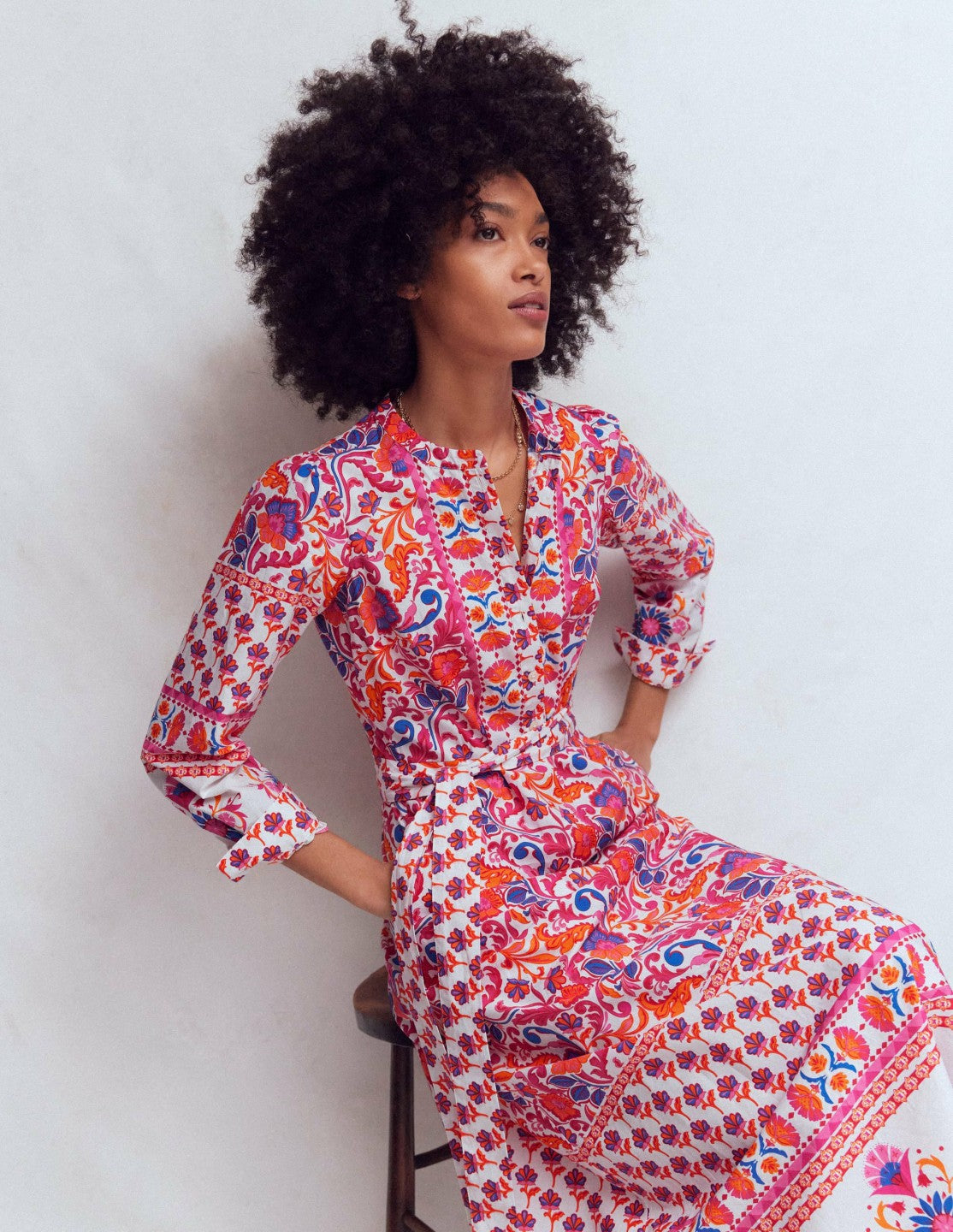 Ava Cotton Midi Dress-Pink Flourishing Meadow Border / Boden Outlet