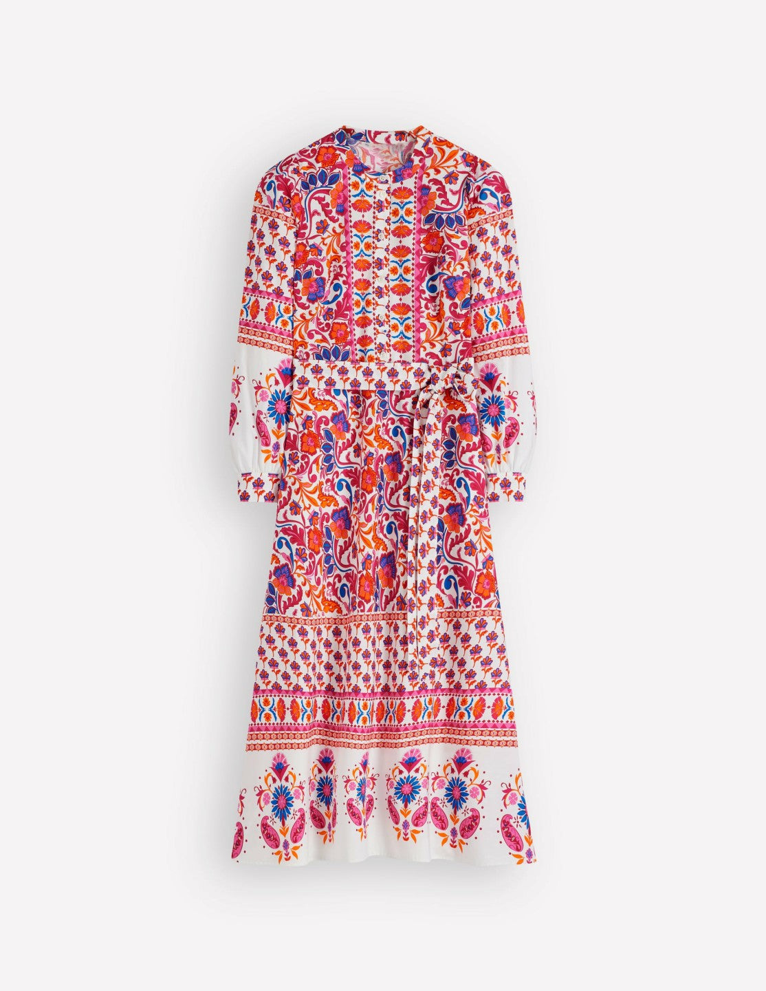 Ava Cotton Midi Dress-Pink Flourishing Meadow Border / Boden Outlet