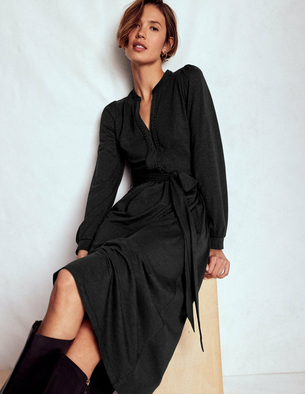 Naomi Long Sleeve Jersey Dress-Black / Boden us