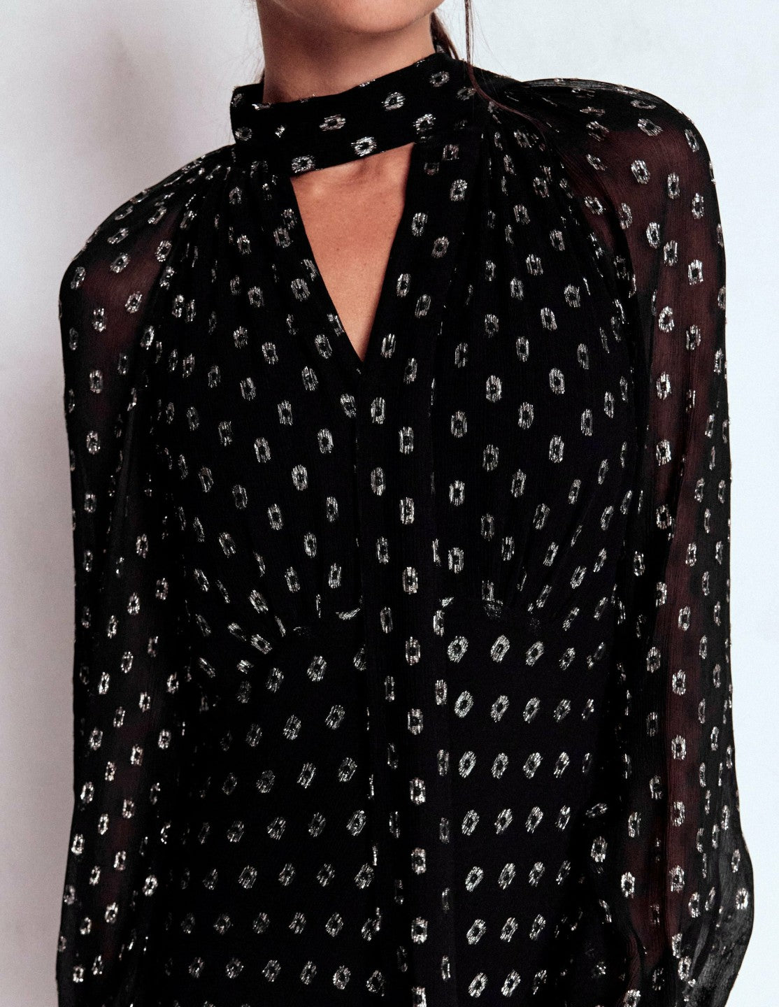 Tie Neck Midi Dress-Black and Silver Clip / Boden
