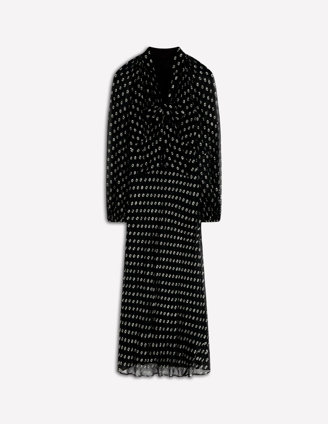 Tie Neck Midi Dress-Black and Silver Clip / Boden