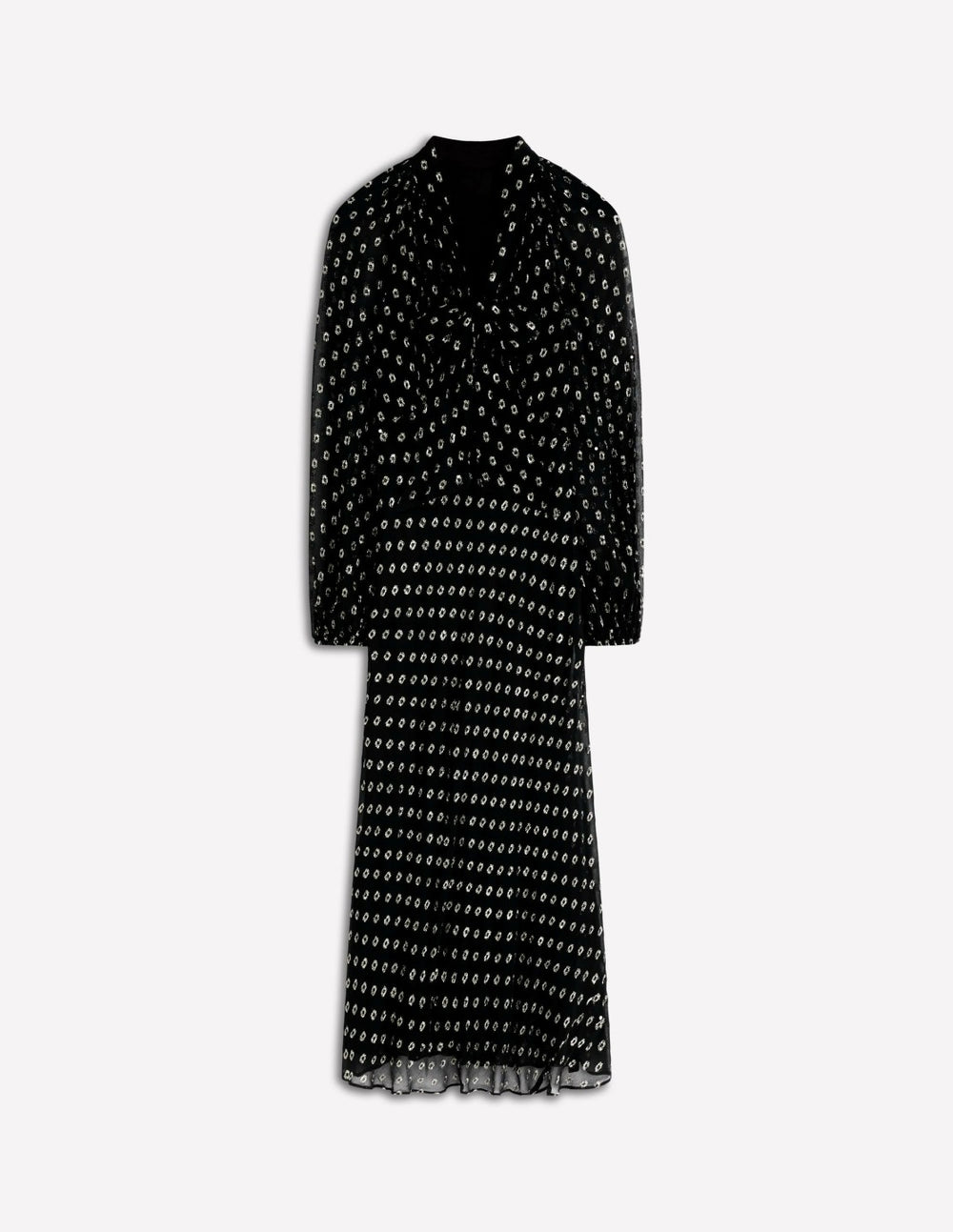 Tie Neck Midi Dress-Black and Silver Clip / Boden