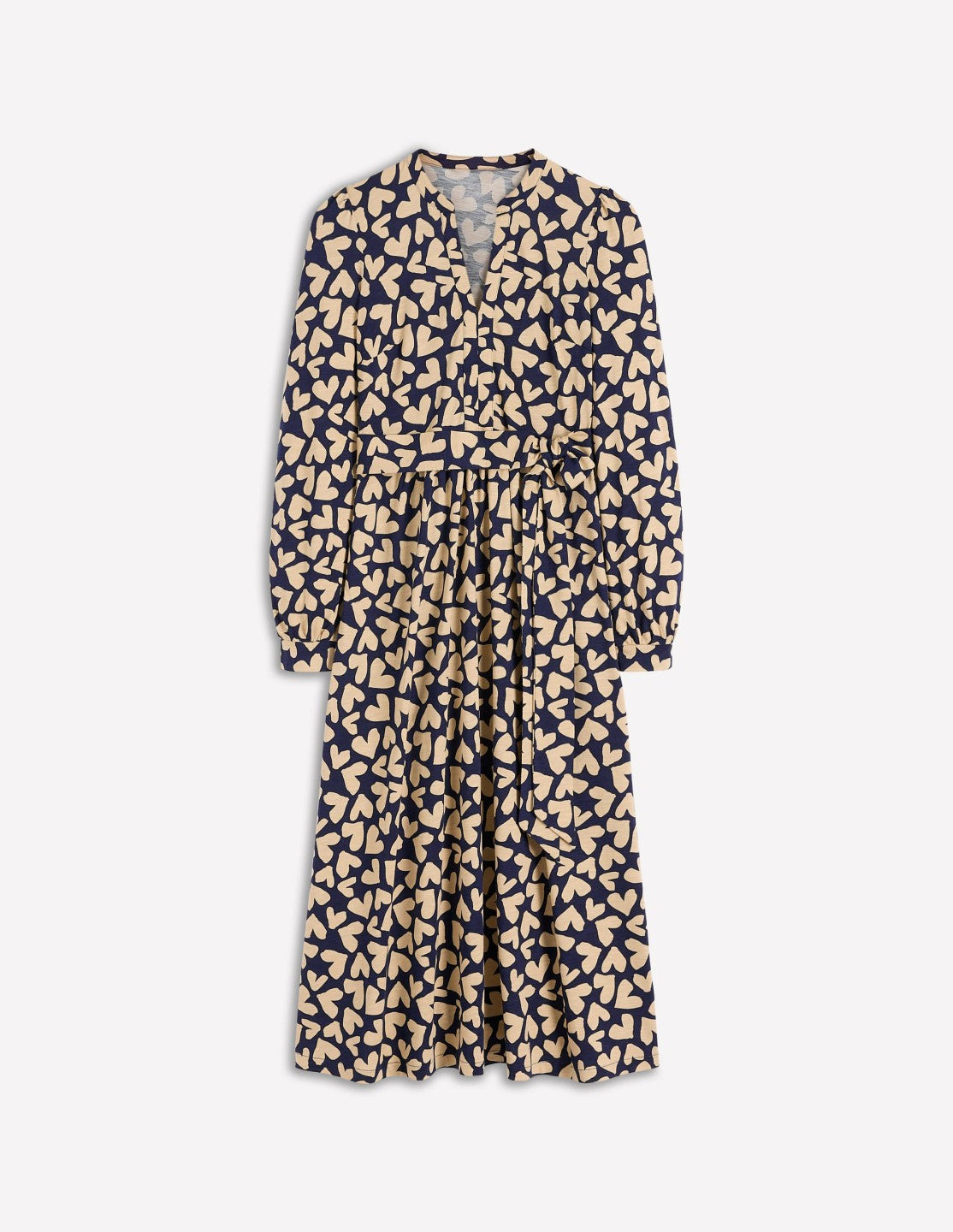 Naomi Long Sleeve Jersey Dress-French Navy, Heart Scatter / Boden Outlet